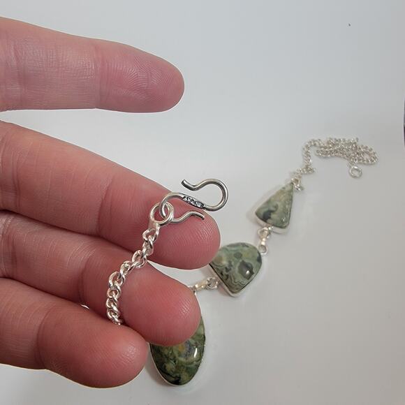 Handmade Green Jasper Necklace Artisan Sterling Silver Jewelry Unique Gemstone - Picture 5 of 10